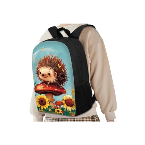 Cute Hedgehog Backpack for Girls Boys Mushroom Sunflower School Bag Set with Lunch Box Pencil Case Water Bottle Holder Elementary Schoolbag Primary Middle School Bookbag Nice Gifts - color: Cute Hedgehog Mushroom Sunflower