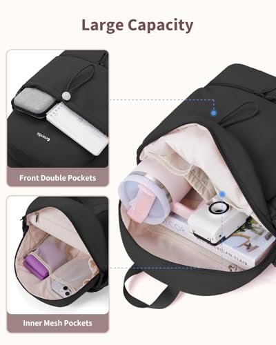 Ceneda Gym Backpack for Women, Cute Gym Bag with Shoe Compartment, Wet Pocket & Cup Holder, Puffer Dance Cheer Backpack - color: Black, style: Taslon