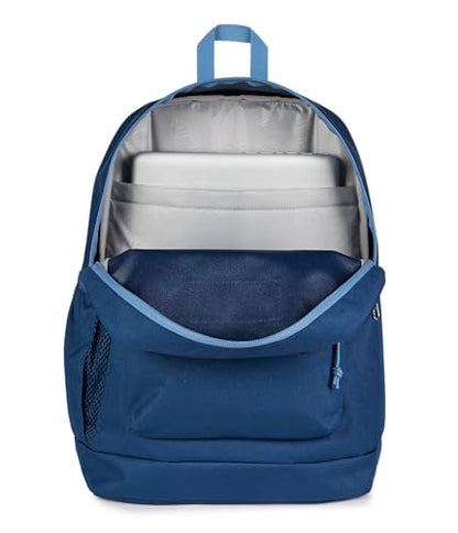 JanSport Cross Town Plus Backpack - Large Main Compartment, Side Water Bottle Pocket, 15-Inch Padded Laptop Sleeve - Color Blocked - Navy - color: Color Blocked Navy/Elemental Blue/Ele