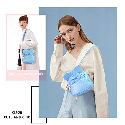 KL928 Girls Mini Backpack Bowknot Polka Dot Cute Small Daypacks Convertible Shoulder Bag Purse for Women - color: L.blue