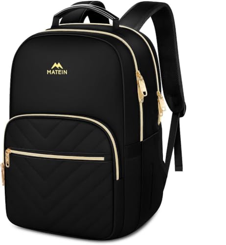MATEIN Laptop Backpack for School, Water Resistant College Bookbag, 15.6 Inch Work Backpack for Women with Mulitiple Pockets, Stylish Computer Bag for Student, Commuter, Black - color: Black, size: 15.6inch