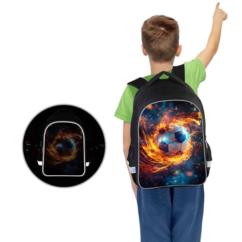 HiMagics Kids Backpack Lightweight Durable Teens Back pack for Boys and Girls School bag with Adjustable Shoulder Straps & Padded Back 17 Inch bookbags with 3D Reflective Football Pattern - color: A06-football