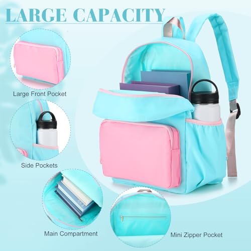 1 Piece Nylon Backpack Kids School Backpack for Toddler Girls Boys Plain Waterproof Preppy Bookbags Travel for Student (Lake Blue and Pink) - color: Lake Blue and Pink