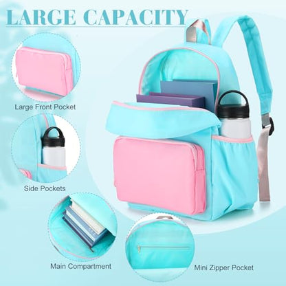 1 Piece Nylon Backpack Kids School Backpack for Toddler Girls Boys Plain Waterproof Preppy Bookbags Travel for Student (Lake Blue and Pink) - color: Lake Blue and Pink
