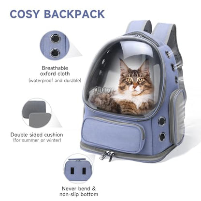 Cawypety Cat Backpack Carrier, Breathable Cat Carrier Large Space Bubble Pet Backpack for Kitty Small Dog up to 12lbs, Transparent & Foldable Pet Carrier for Travel Hiking (Blue - color: Blue