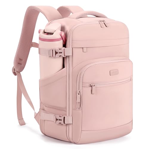 mibasies 30L Travel Backpack for Women & Men: Flight Approved Carry On Backpack, TSA Personal Item Bag with Water Bottle Pocket, Weekender Essentials Backpacks fits 15.6" Laptop - Pink - color: Pink, size: Large