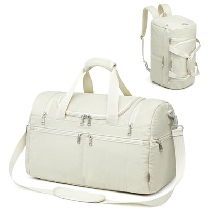 G4Free 45L Travel Duffle Bag for Women Men 3 in 1 Duffel Bags with Shoes Compartment Gym Backpack for Weekender Overnight, Beige - color: Beige