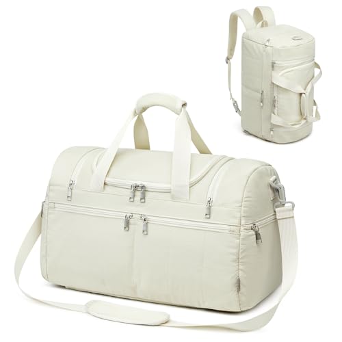 G4Free 45L Travel Duffle Bag for Women Men 3 in 1 Duffel Bags with Shoes Compartment Gym Backpack for Weekender Overnight, Beige - color: Beige
