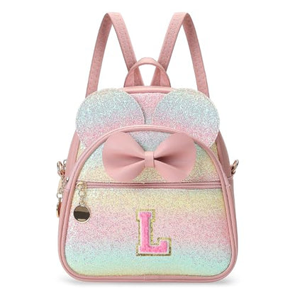 Birthday Gift for 2 3 4 5 6 7 8 9 10 Year old Girls Personalized Initial Mini Backpack Purse for Toddler Kids-Shine-L - color: Shine, style: L
