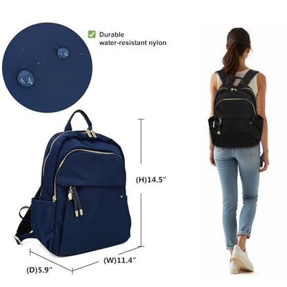 M-ioi-M Medium Backpack Purse for Women, Fashion Nylon Daypack with Gold Hardware, Lightweight Water-Resistant Rucksack for College, Work, Travel, Everyday Use, Fits 13–14" Laptop (Navy Blue,Medium) - color: Navy Blue,medium