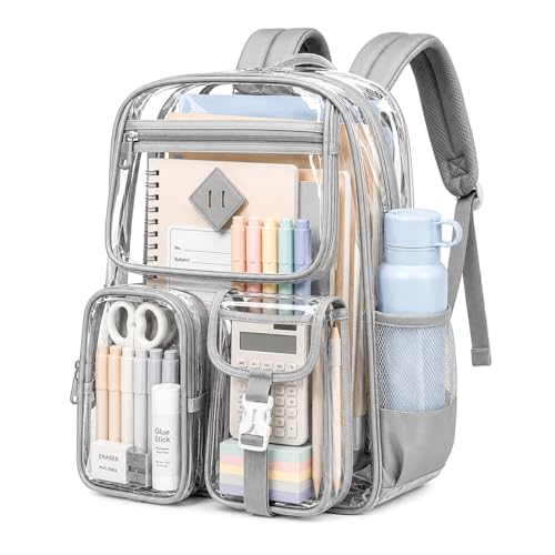 PIG PIG GIRL Clear Backpack for School,Heavy Duty PVC Transparent Bookbag for Girls Stadium Approved See Through Backpack - color: Gray