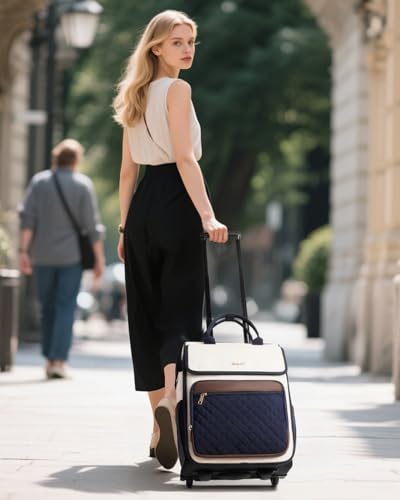 Rolling Backpack for Women, Travel Rolling Laptop Backpack with Wheels, Vertical & Horizontal Storage 2 In 1, Flip-Top Design, Water-Resistant Overnight College Underseat Carry on Luggage, Navy Blue - color: Navy Blue