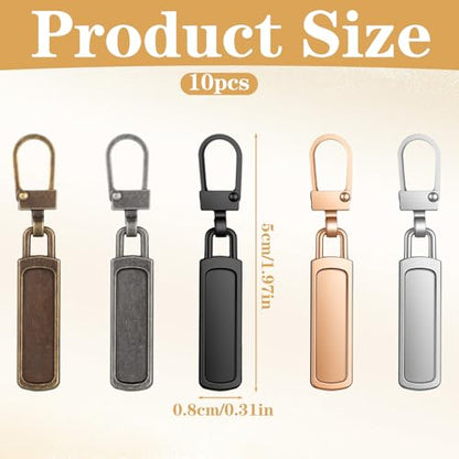 Shimmeroo 10PCS Luggage Zipper Pull Replacement, 2-Inch Universal Zipper Tab Helper for Dresses, Jacket, Backpacks, 5 Colors in Black+Silver+Gold+Brown+Copper