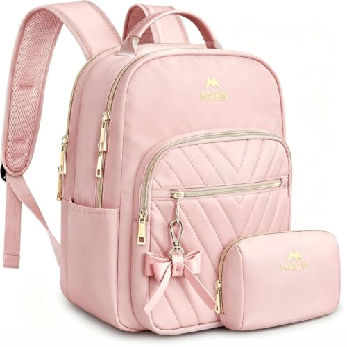 MATEIN Bowknot Cute Backpack Purse, Fashion Mini Shoulder Bag, Waterproof Lightweight Travel Daily Backpack College Handbag for Ladies Women, 2pcs Sets, Pink - color: Pink, size: Small-12.9 inch