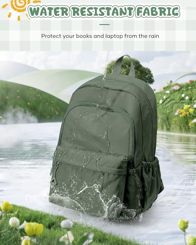 winspansy Backpack for School Teenage Girls Boys,Waterproof Lightweight School Bags Travel Daypack Simple Cute College Backpack Rucksack for Women Men fit 14 Inch Laptop,Army Green - color: A2-army Green