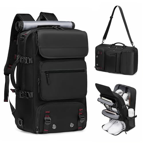 Travel BackpackWaterResistant Large LaptopBackpack with Shoe CompartmentMulti-Pocket Carry On Backpack for Business Work Trip - color: Black