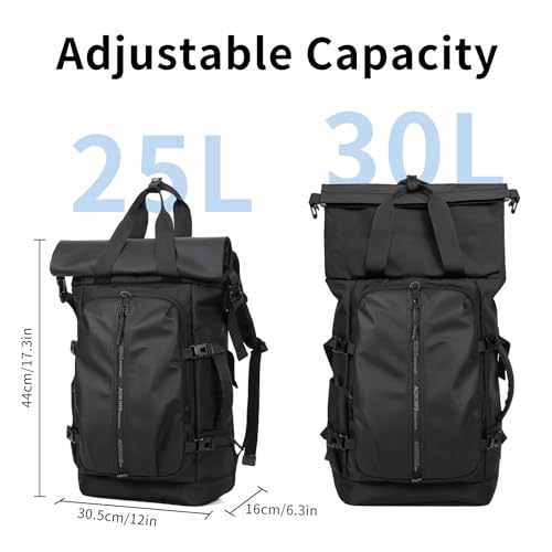 Rolltop Backpack, Travel Rucksack for Men Women, Anti Theft Backpacks with 15.6-inch Laptop Compartment, Waterproof Casual Daypack for Work, Business, Commuter and College - color: Black