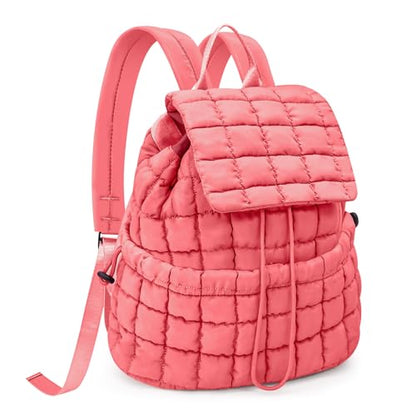 Quilted Puffer Backpack for Women Lightweight Soft Puffy Backpack Purse Casual Daily Drawstring Flap Daypack (Watermelon Red) - color: Watermelon Red