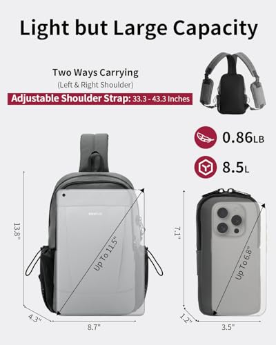 ECOHUB Anti-Theft Crossbody Bag Men Women, RFID Blocking Lightweight Sling Backpack Eco-Friendly with 9 Pockets Sturdy SBS Zippers Water Resistant for Travel Work Hiking Outdoor, Grey - color: Grey