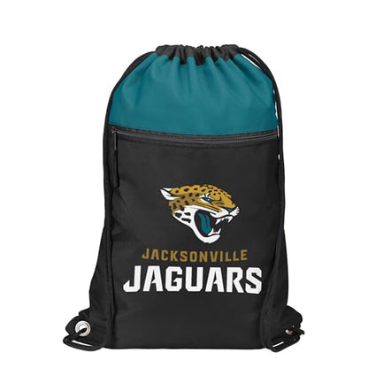 FOCO NFL Officially Licensed Unisex Team Color Football Primary Logo Wordmark Drawstring Backpack With Zippered Pocket - Jacksonville Jaguars - color: Jacksonville Jaguars