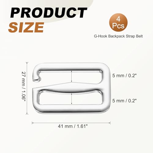 PATIKIL G-Hook Wave Buckles, Metal Adjustable Tri-Glide Slides Backpack Strap Belt Hooks - color: Silver Tone, size: 27 x 47 mm