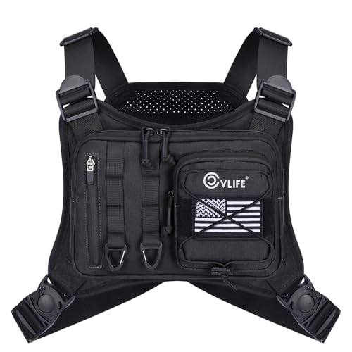 CVLIFE Outdoor Chest Bag for Men, Tactical Chest Pack, Adjustable Running Vest Bag, Lightweight Anti-theft EDC Rig for Hiking - color: Black
