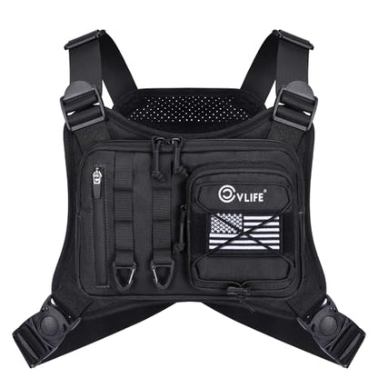 CVLIFE Outdoor Chest Bag for Men, Tactical Chest Pack, Adjustable Running Vest Bag, Lightweight Anti-theft EDC Rig for Hiking - color: Black