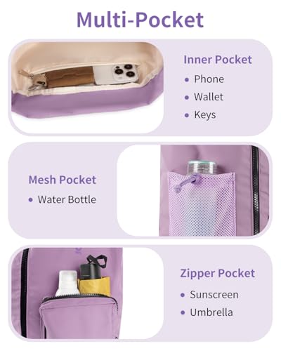 WANDF Drawstring Backpack Sports Gym Bag with Shoes Compartment, Water-Resistant String Beach Sackpack Swim Bag for Women and Men (Lilac Purple) | with Shoes Compartment - color: Lilac Purple