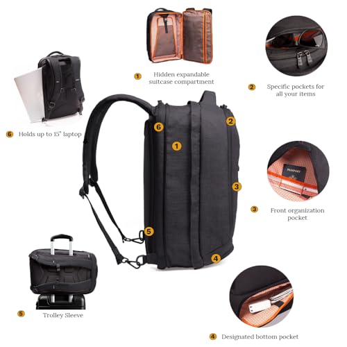 Knack Series 1 Medium Travel Backpack, 15.6-Inch Laptop, Expandable 27-39L - color: Black, size: Medium Backpack