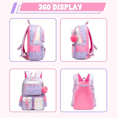 Meetbelify Backpack for School - Aesthetic Bookbag for Elementary to Teen Girls, Cute School Bag for Kids 8-10 - color: Purple