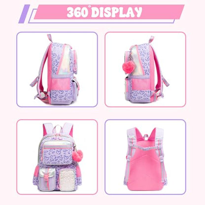 Meetbelify Backpack for School - Aesthetic Bookbag for Elementary to Teen Girls, Cute School Bag for Kids 8-10 - color: Purple