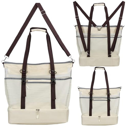 Mesh Beach Bag with Cooler Large Travel Family Vacation Essentials Pool Swimming Zipper Pocket Durable 9 Pockets - color: Beige