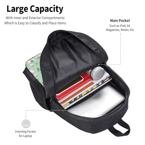 Ergonomic Padded Backpack Cute Llamas Mint Green, Anti Theft Spacious Travel Daypack Sturdy Polyester Bag for Commute Gym Outdoor Leisure Use - color: Design (1025)