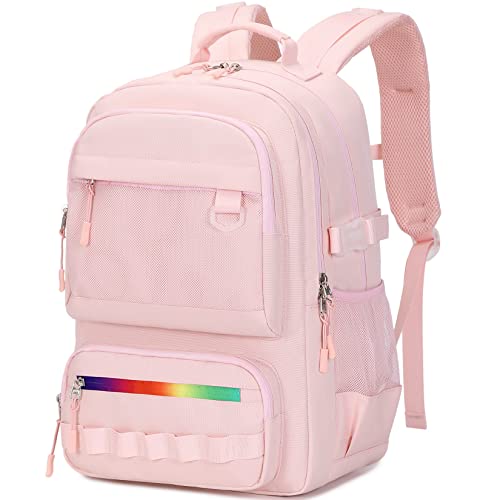 Lanola multi-function Hiking Travel Backpack For Teens Anti-Theft School College Students Bookbag For Women & Girls - Pink - color: Rainbow Zipper-pink