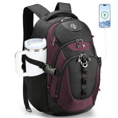 Swissdigital Design Laptop Backpack for Men with USB Charging Port SD803-44 - color: Angola Red/Black