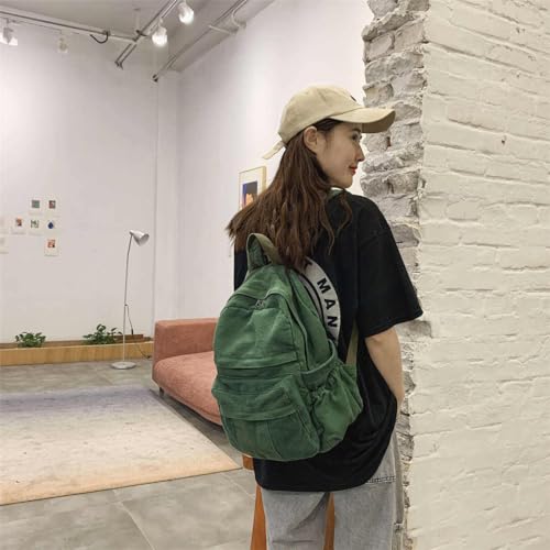 MaxxCloud Women's Heavy Cotton Canvas Laptop Backpack Lightweight Casual Hiking Daypack Travel Bag - color: Green