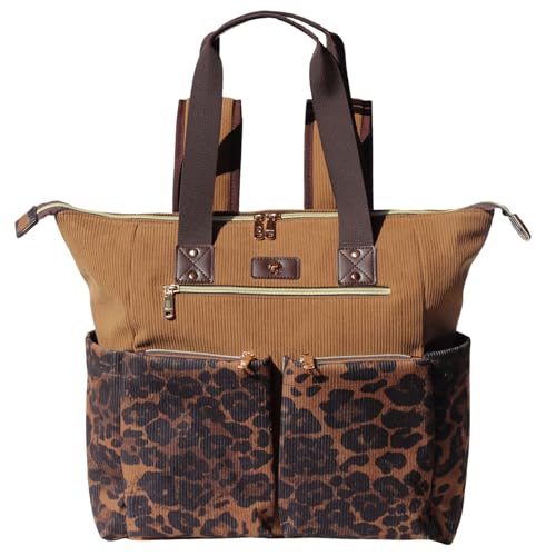 ESVAN Diaper Tote Bag Totepack Backpack 2 in 1 for Women Multifunctional Large Capacity with Insulated Pockets Travel | Multifunctional - color: Corduroy Leopard Print