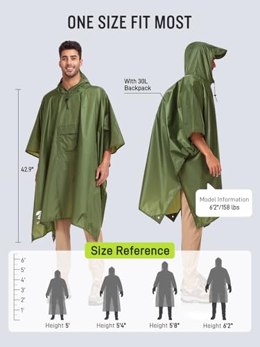 SaphiRose Extra Thick Hooded Rain Poncho Double Layer Waterproof Raincoat Jacket for Men Women Adults - color: Green