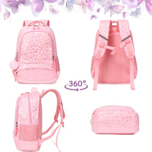 Meisohua Girls Backpack Elementary School Bags for Girls Bookbags for Kids Preschool Kindergarten Primary Kids Backpacks with Chest Strap - color: Furry Butterfly Pink