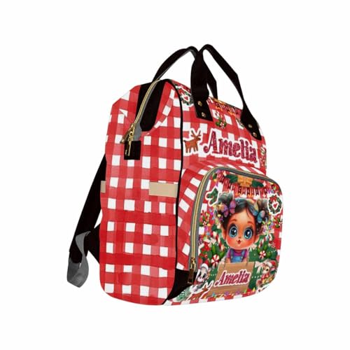 Custom Diaper Bag with Name, Christmas Personalized School Bag Girl Pattern, Monogram Nappy Backpack with Thermal Pockets for Adults Kids, Large Capacity Waterproof Diaper Bag Xmas Gift - color: A-color-5