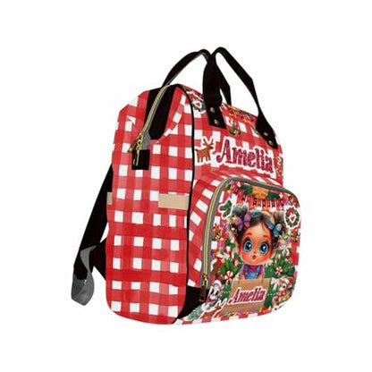 Custom Diaper Bag with Name, Christmas Personalized School Bag Girl Pattern, Monogram Nappy Backpack with Thermal Pockets for Adults Kids, Large Capacity Waterproof Diaper Bag Xmas Gift - color: A-color-5