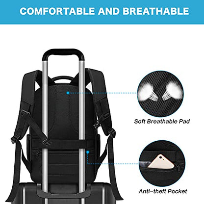 MOSISO 15.6-16 inch 35L Laptop Backpack with USB Charging Port for Women Men, Waterproof Hardshell Travel Business Computer Bag, Anti-Theft Daypack with Luggage Strap, Black - color: Black
