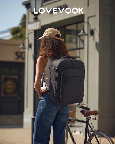 LOVEVOOK 40L Carry on Backpack, Large 17 Inch Travel Backpack for Women Men, Personal Item Bag Airline Approved with 3 Packing Cubes, Hiking Backpack Waterproof Weekender Essentials Casual Daypack - color: Black, size: 40L-4PCS