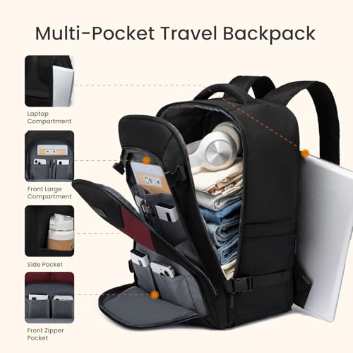 LOVEVOOK Travel Carry on Backpack for Men Women,Expandable 40L Extra Large Travel Laptop Backpack,Water Resistant Durable TSA Airline Approved Business College Carry on Bag Fit 17 Inch Computer,3 Pcs - color: Black-red, size: 40L-3Pcs