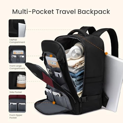 LOVEVOOK Travel Carry on Backpack for Men Women,Expandable 40L Extra Large Travel Laptop Backpack,Water Resistant Durable TSA Airline Approved Business College Carry on Bag Fit 17 Inch Computer,3 Pcs - color: Black-red, size: 40L-3Pcs