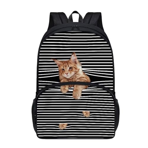 Talayituse Cat Stripe Print School Bags for Kids Girls Boys Backpack with Front Zipper Pocket and Adjustable Shoulder Strap Book Bags Casusal Travel Daypack Middle High School Bookbag - color: Cat Stripe
