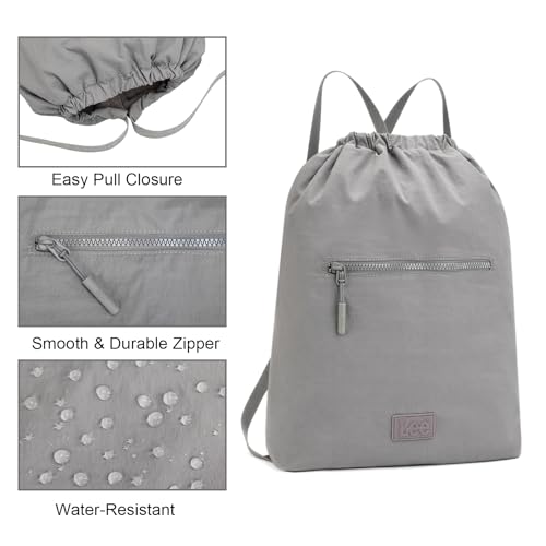 Lee Drawstring Backpack Bag Lightweight Small Gym Swim Beach Bag Water Resistant Sports Sackpack for Men Women, LEE48-002GY - color: Gray