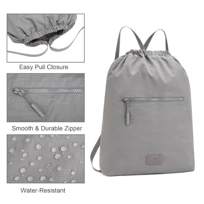Lee Drawstring Backpack Bag Lightweight Small Gym Swim Beach Bag Water Resistant Sports Sackpack for Men Women, LEE48-002GY - color: Gray