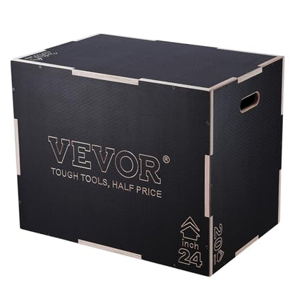 VEVOR 3 in 1 Plyometric Jump Box, Easy-to-Assemble Wood Plyo Box for Jumping Trainers, Home Gym Training and Conditioning - style: 30"x24"x20"