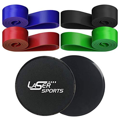 Laser Sports Dual‑Sided Exercise Sliding Discs with 4 Resistance Bands & Storage Bag – Core Sliders for Ab Workouts, Strength Training, Home Gym Fitness, Physical Therapy & Low‑Impact Exercise
